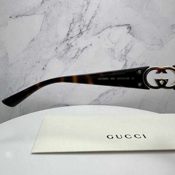 New Gucci Sunglasses Brown Tortoise Hailey Bieber Collaboration Oval Gold GG - Picture 8 of 16